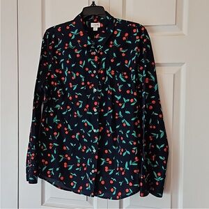 J. Crew Navy  Button Down Shirt with Cherries
